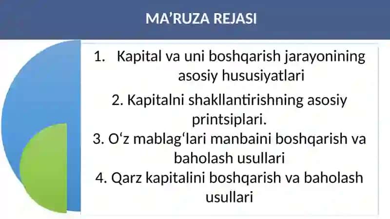 Kapital va moliyaviy ta’minot jarayonini boshqarish 2