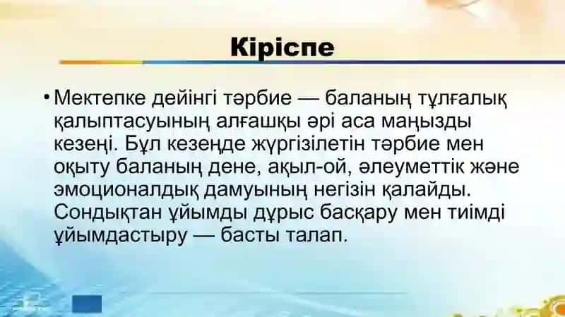 Мектепке дейінгі тәрбиені ұйымдастыру және басқару түрлер 2
