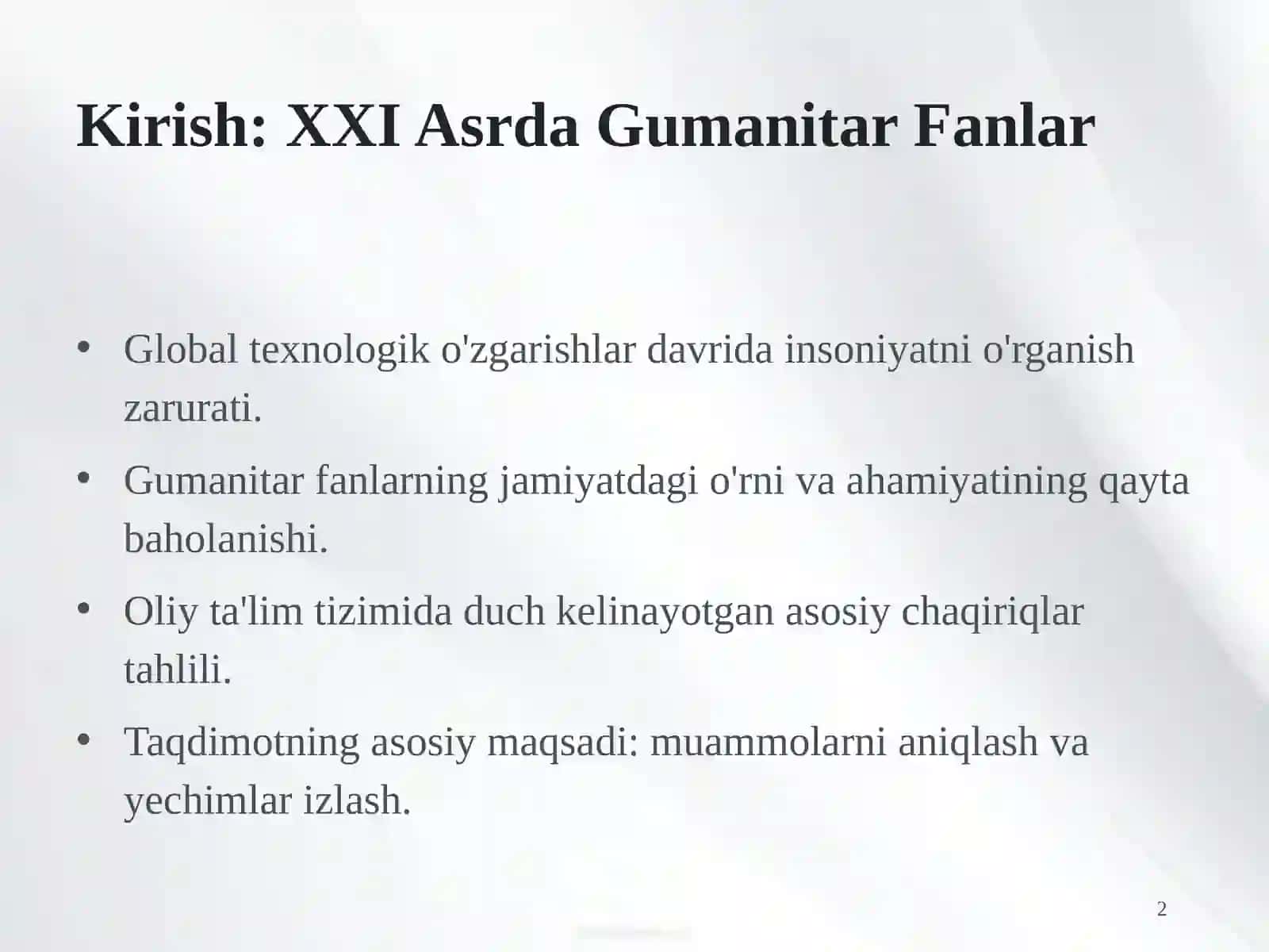 XXI Asrda Gumanitar Fanlar: Oliy Ta'lim Muammolari 2