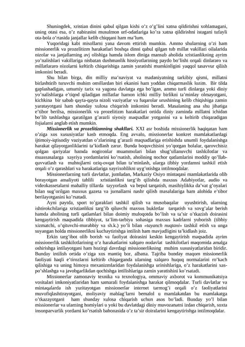 Missionerlik va Prozelitizmning Siyosiy-Ijtimoiy Xavfi 2