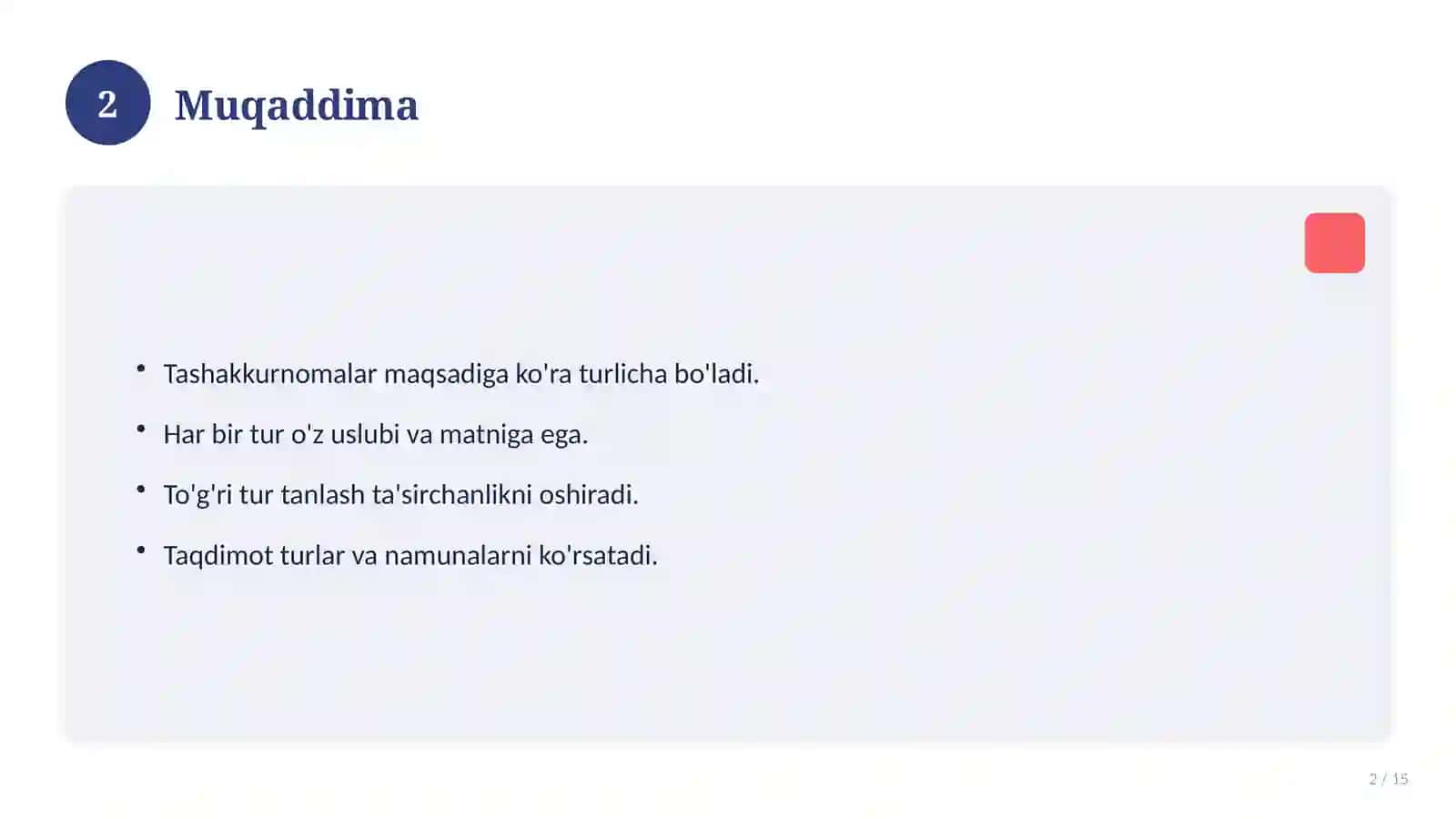 Tashakkurnoma: turlari va namunalari 2