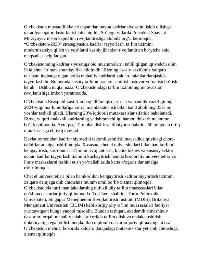 KADRLAR SIYOSATI VA UNING STRATEGIK AHAMIYATI 2