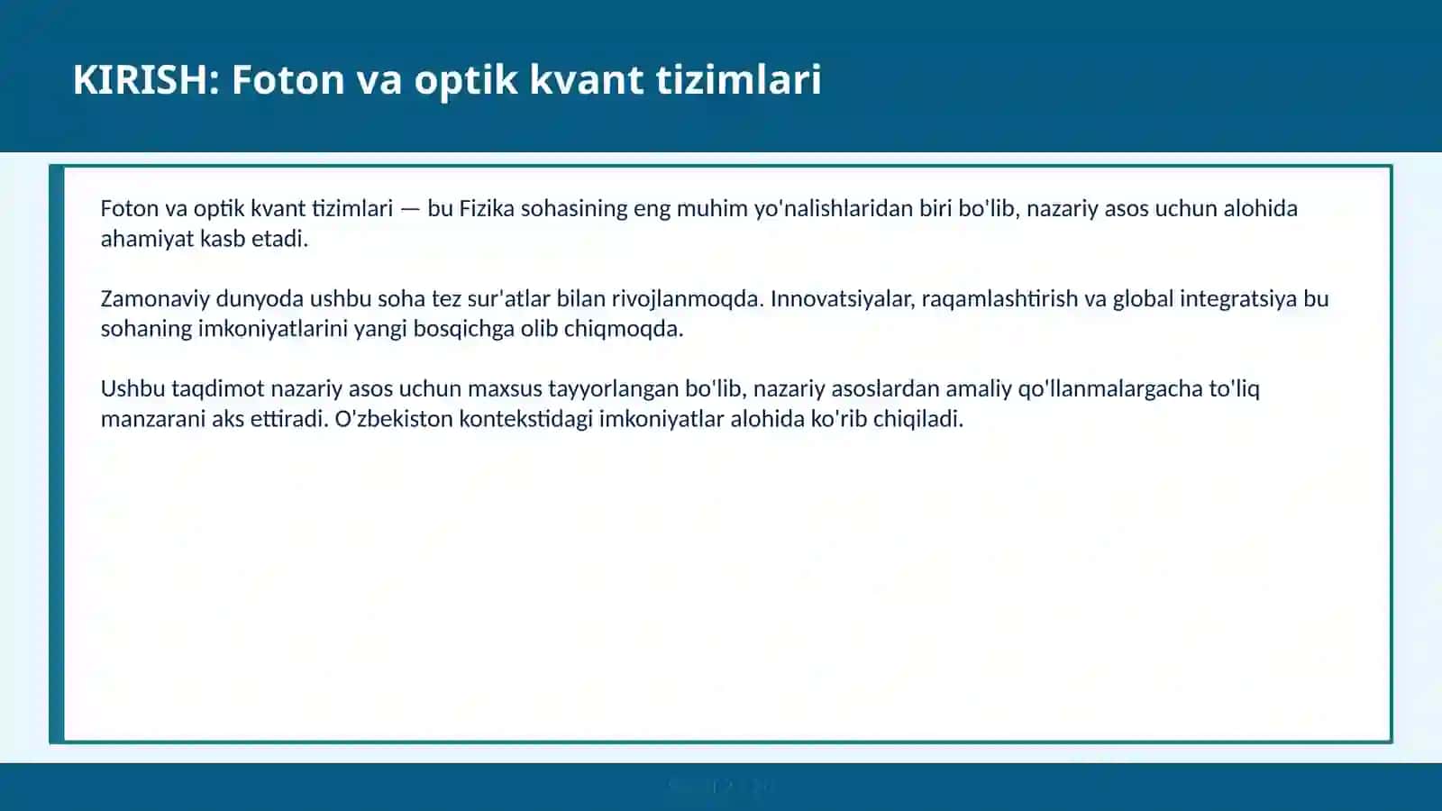 Foton va optik kvant tizimlari 2
