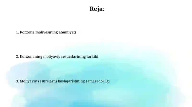 Korxona moliyasining ahamiyati 2