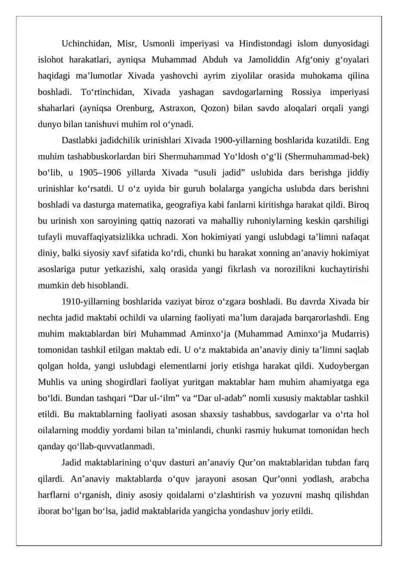 Xiva Xonligida jadid maktablarining tashkil etilishi va faoliyati 2