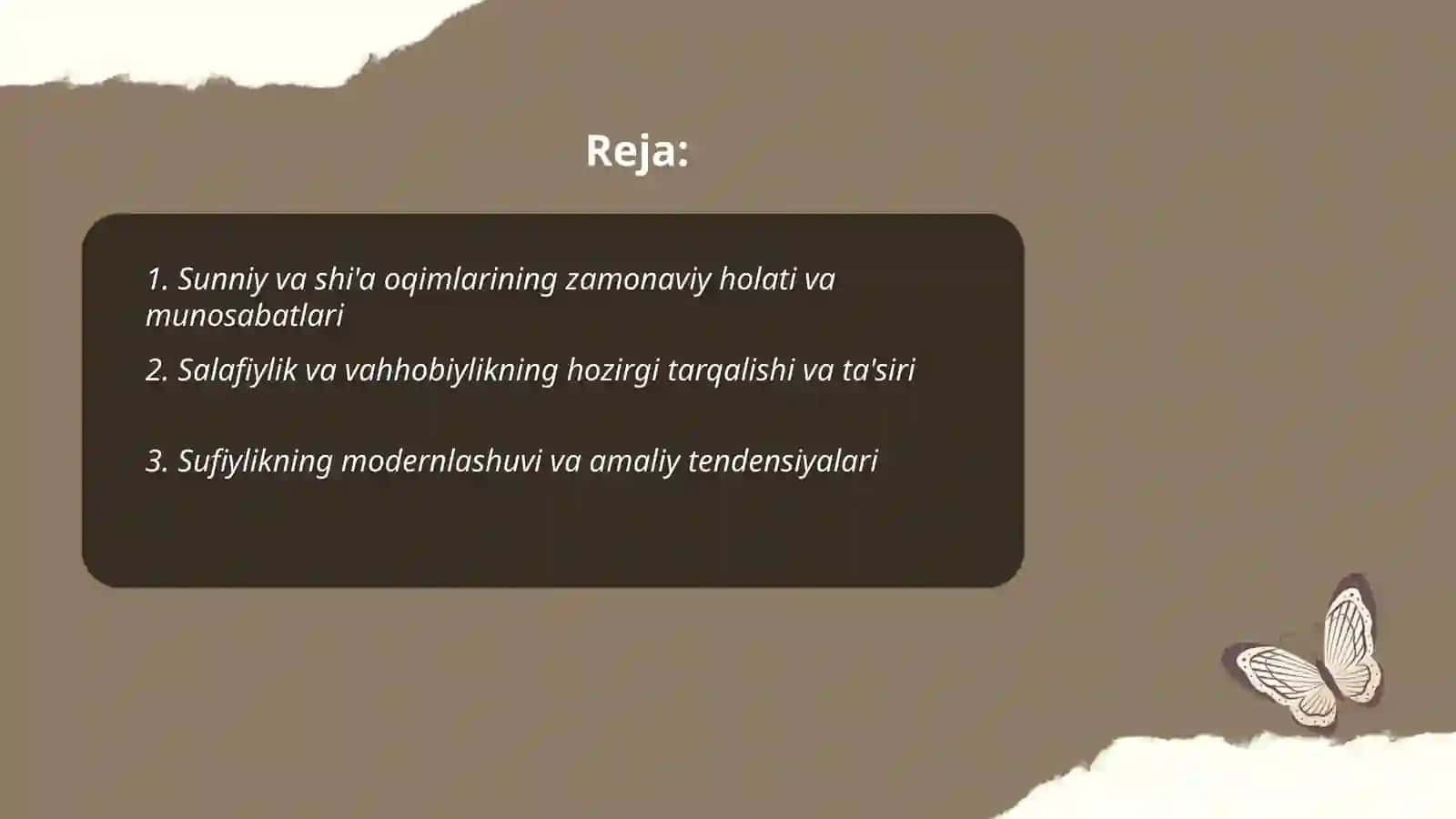 Islomdagi oqim va yoʻnalishlarning hozirgi kundagi koʻrinishi 2