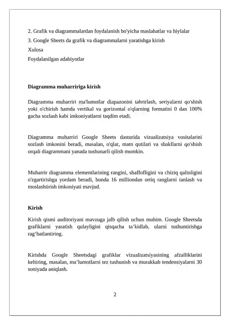Google Sheets’da diagramma va grafiklar yaratish 2