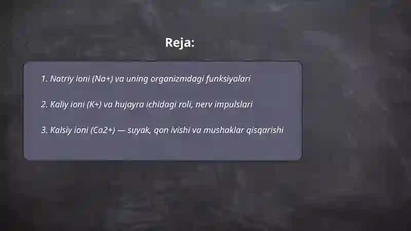 Noorganik ionlar, ularning funktsiyalari 2