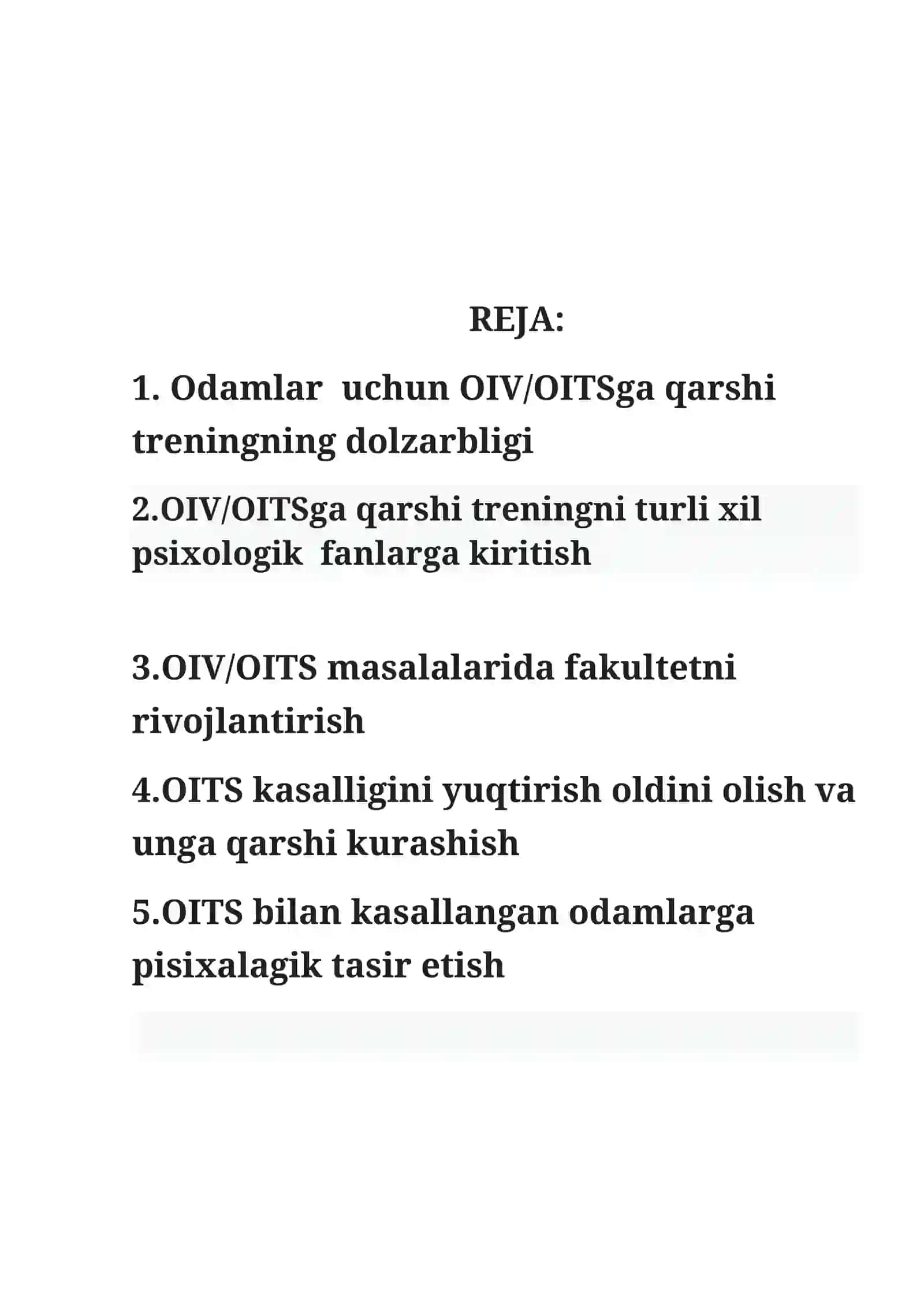OIV/OITSga qarshi trening 2