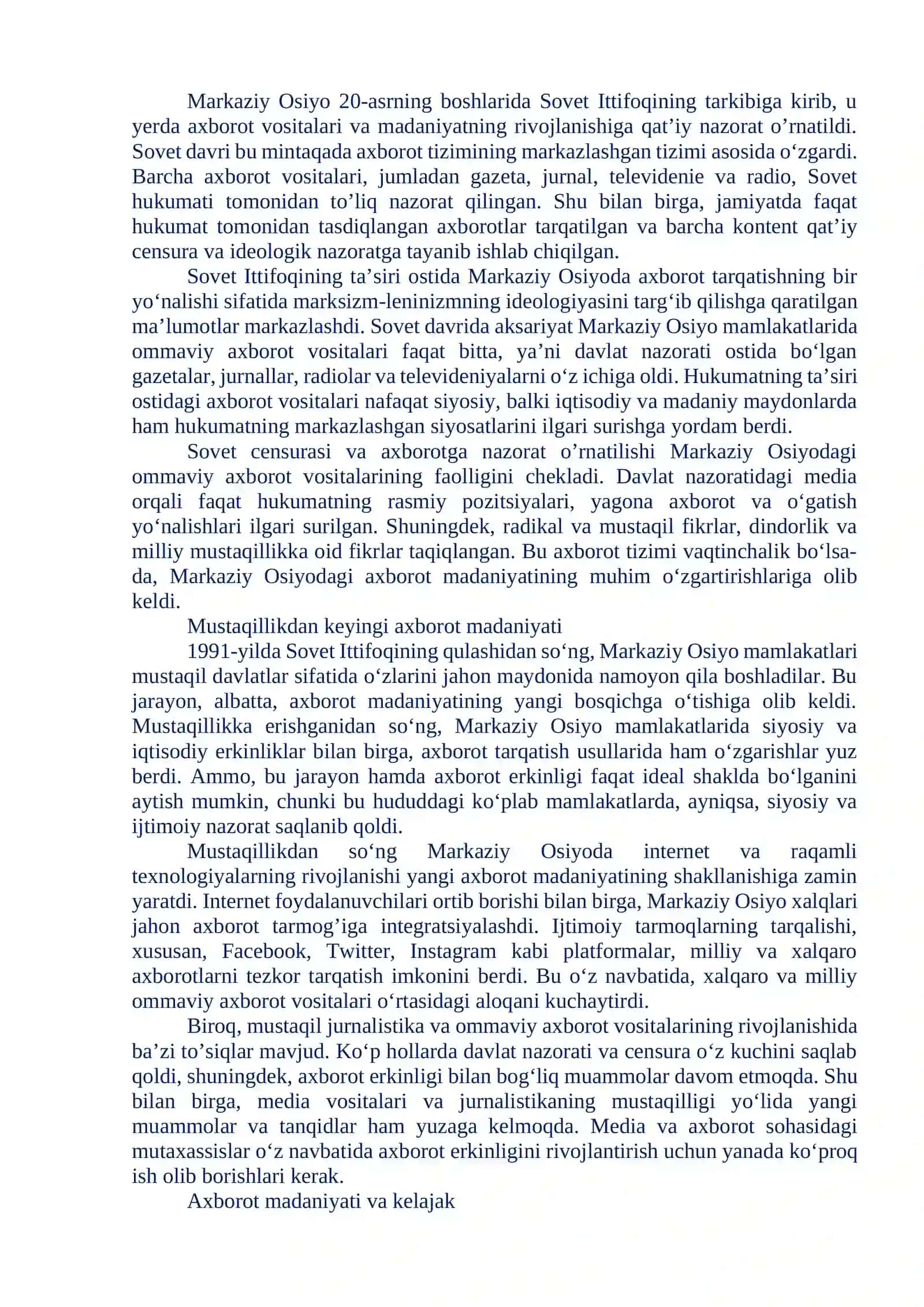 MARKAZIY OSIYO AXBOROT MADANIYATINNING O‘RNI 2