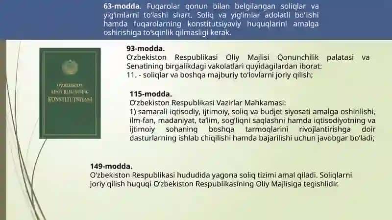 O‘ZBEKISTON RESPUBLIKASIDA SOLIQLAR VA YIGʻIMLAR 2