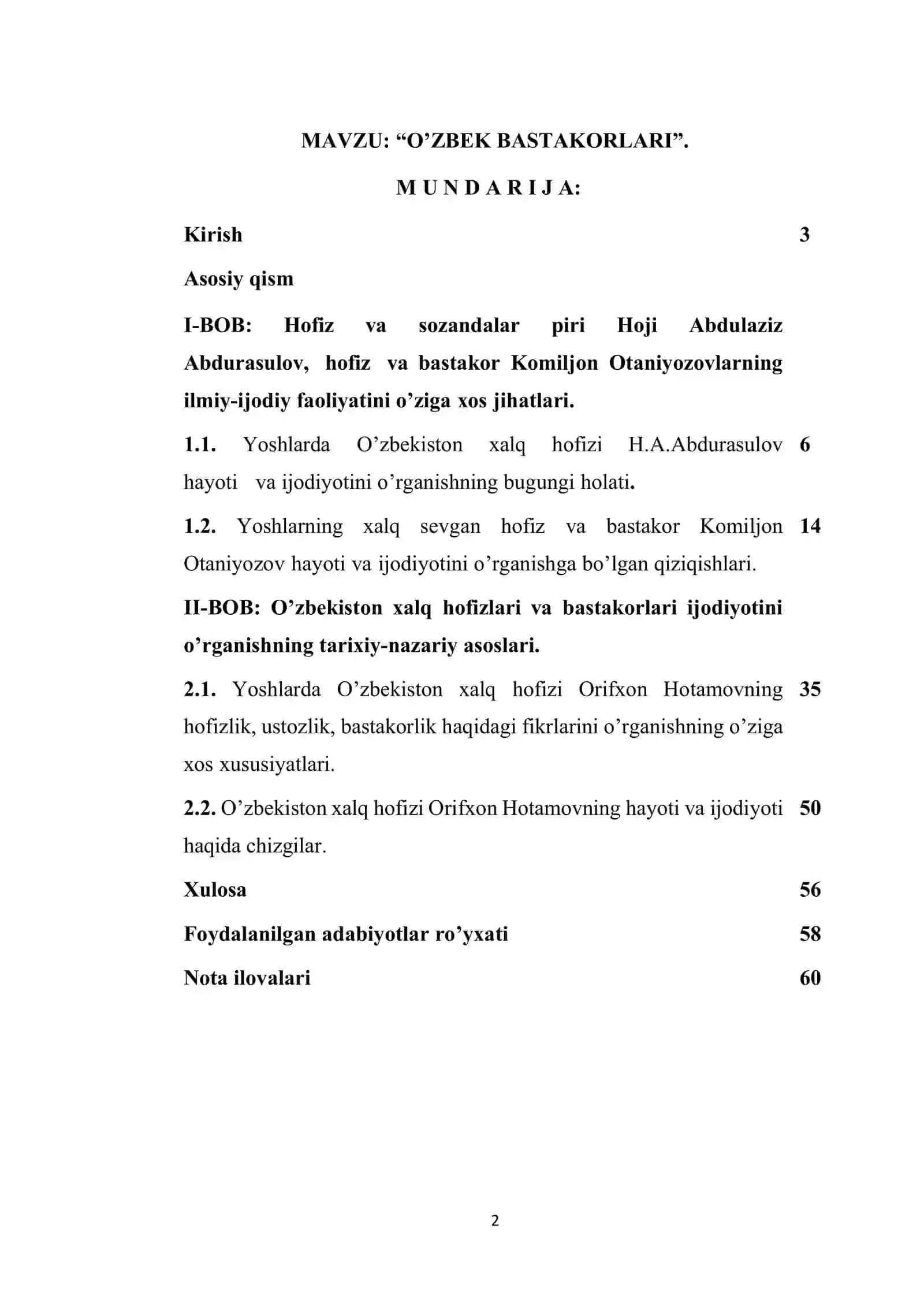 O’ZBEK BASTAKORLARI 2