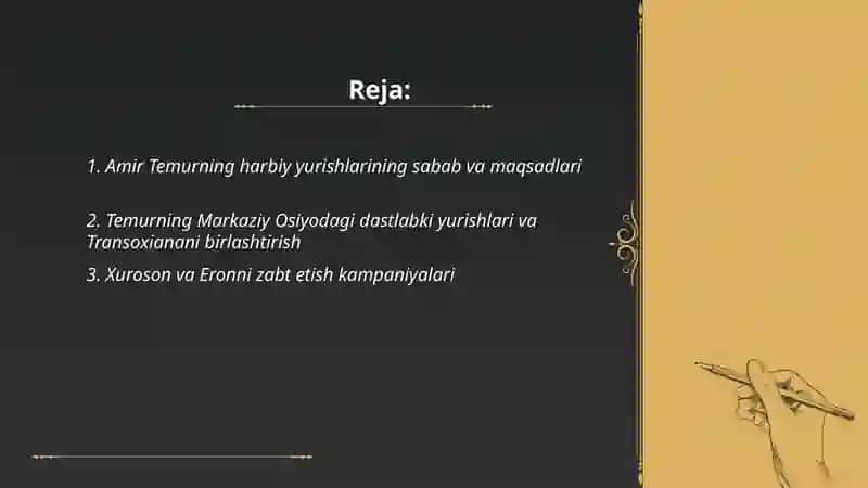 Amir Temur Harbiy yurishlari va saltanati 2
