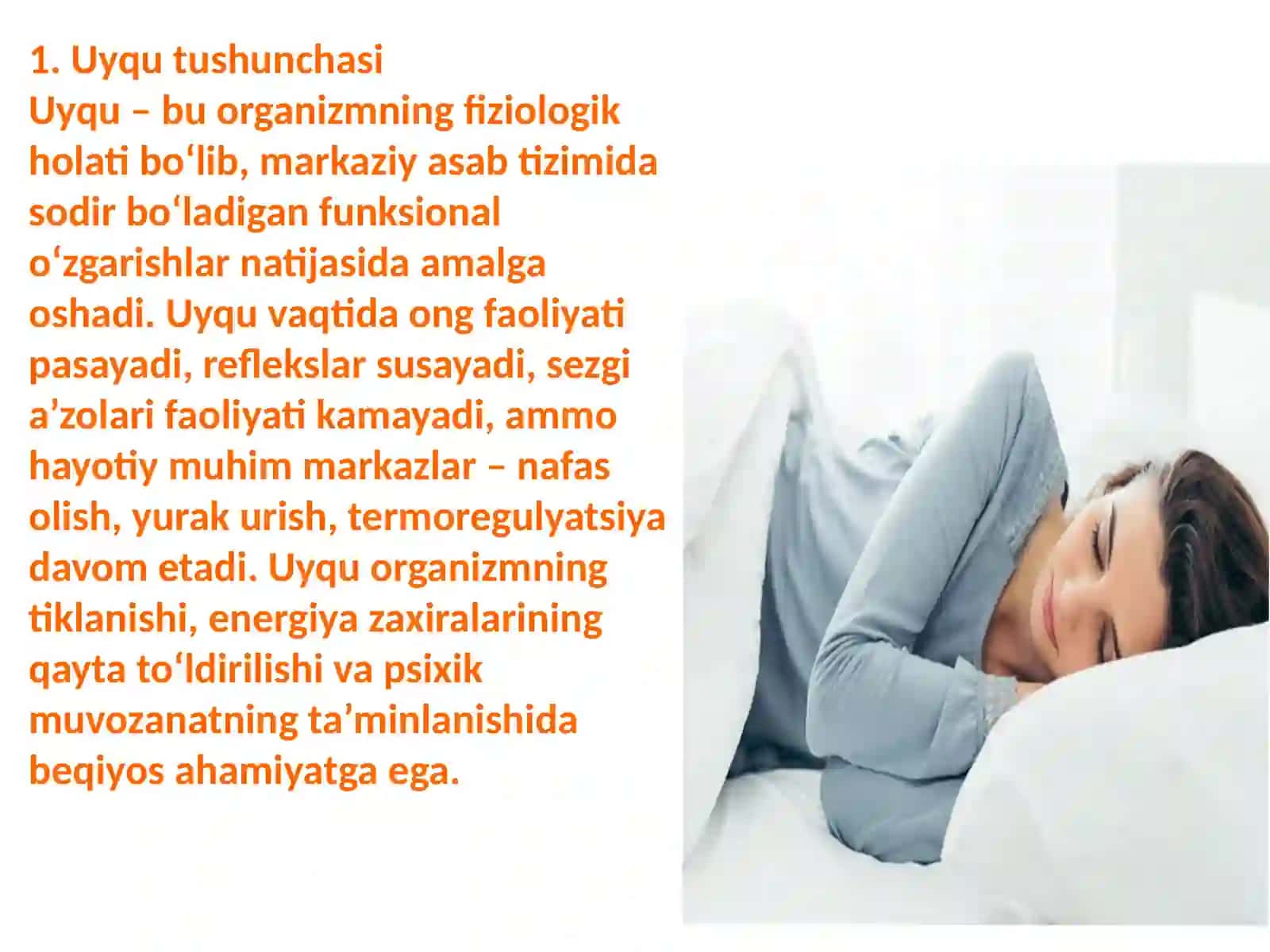 Uyqu va uyqu fiziologiyasi. Uyquning inson salomatligida tutgan oʻrni 2