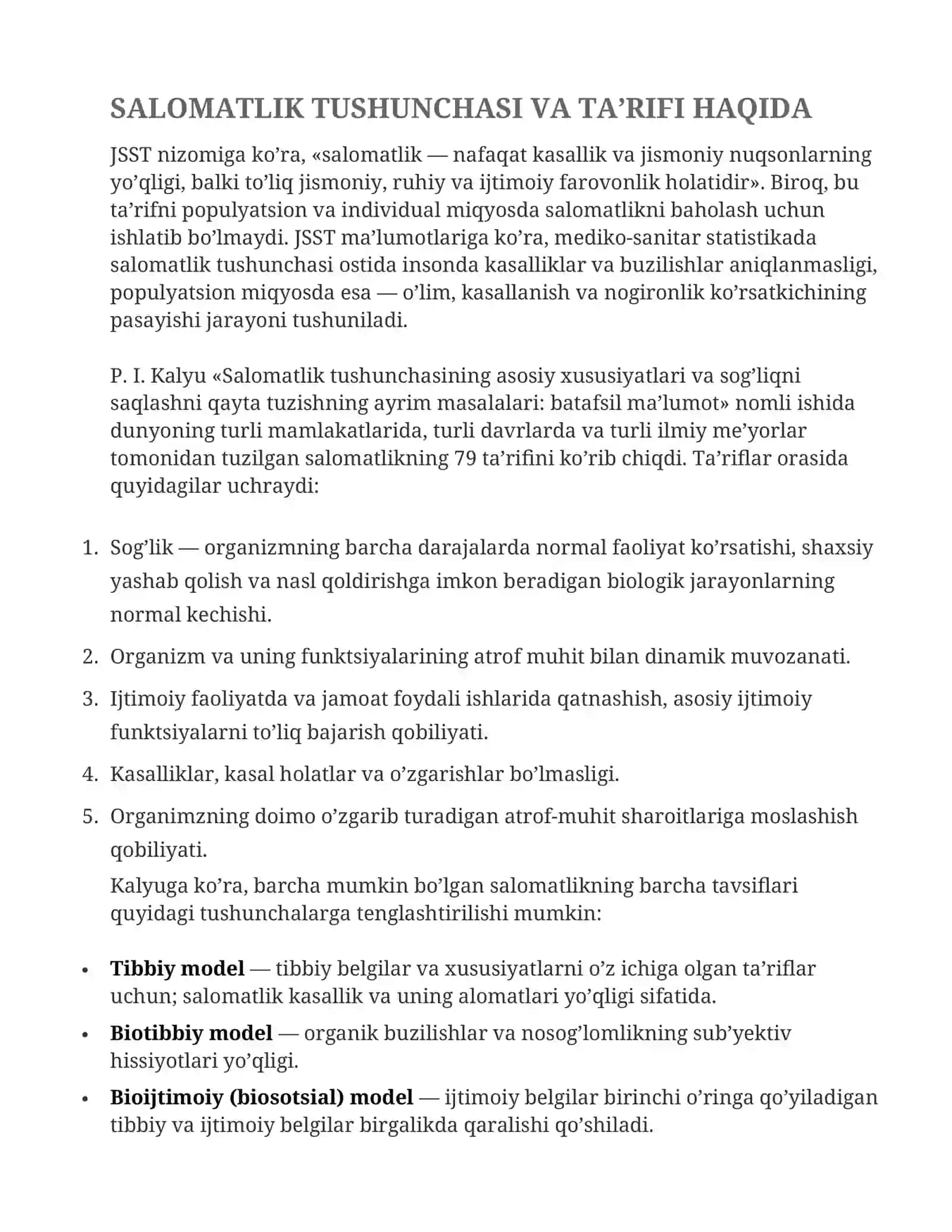 Salomatlik haqida tushuncha 2