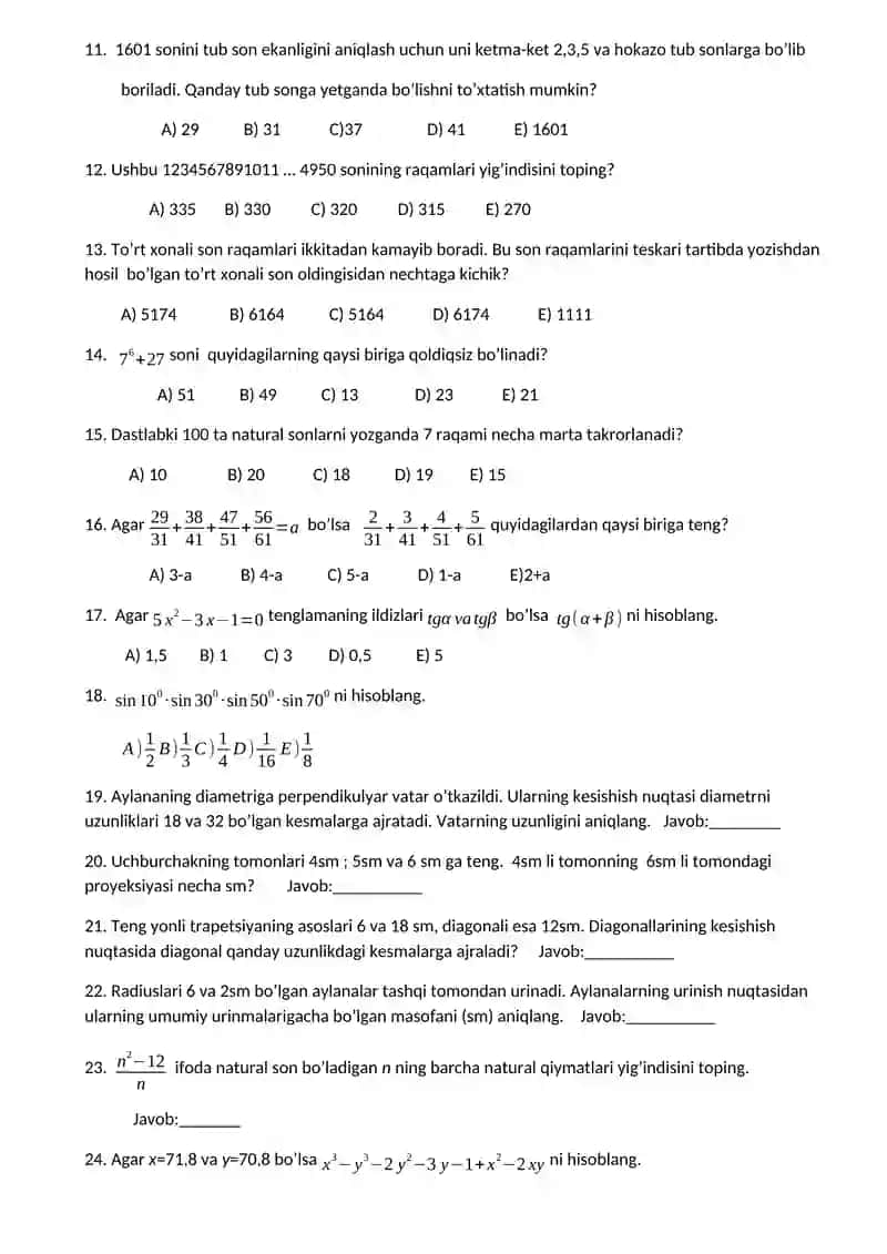 Matematikadan Olimpiada savollari 2