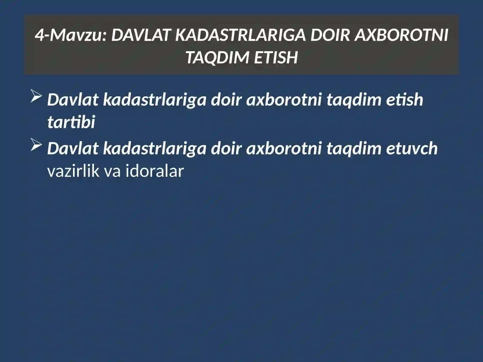 DAVLAT KADASTRLARI ASOSLARI 2