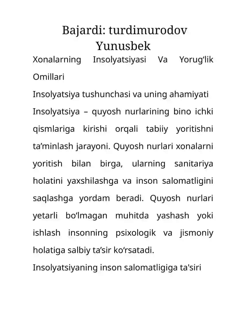 Xonalarning Insolyatsiyasi Va Yorug‘lik Omillari 2