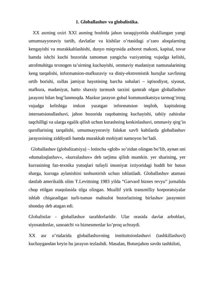 Globallashuv va globalistika 2