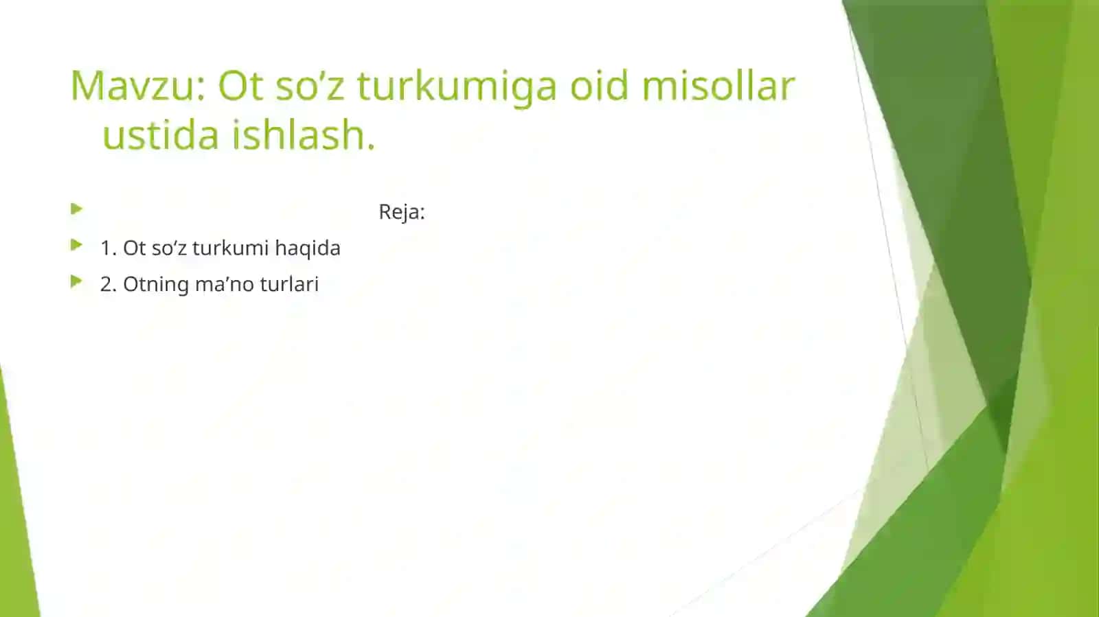 Ot so’z turkumiga oid misollar ustida ishlash 2