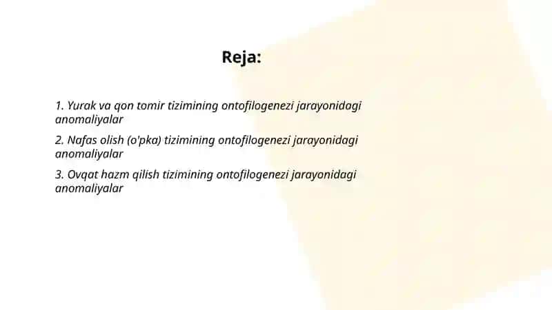 Aʼzolar sistemasi ontofilogenezi jarayonidagi anomaliyalar 2