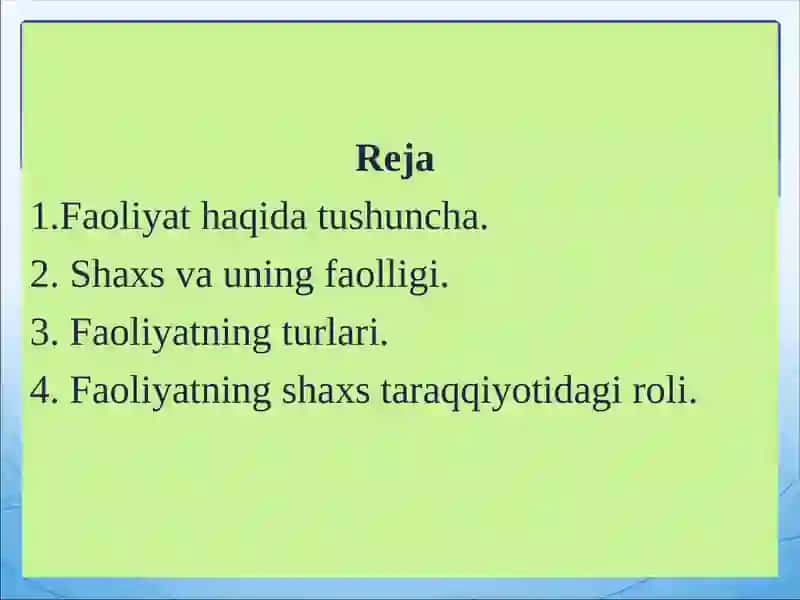 Faoliyatning psixologik talqini 2