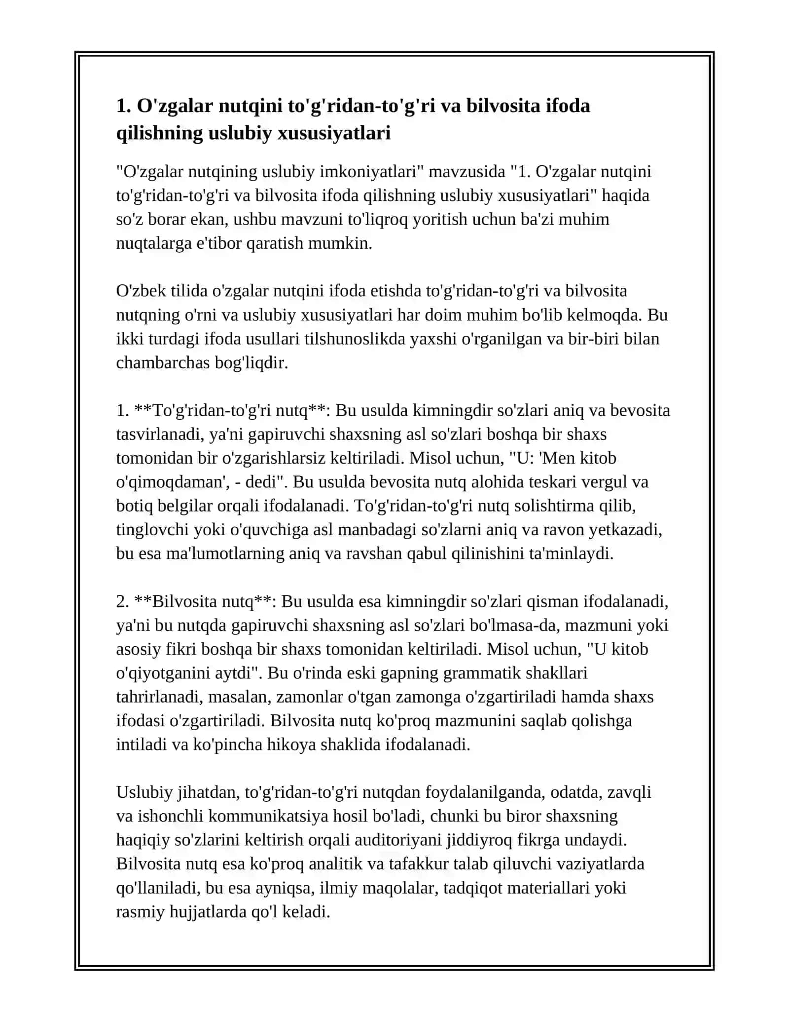 O'zgalar nutqining uslubiy imkoniyatlari 2