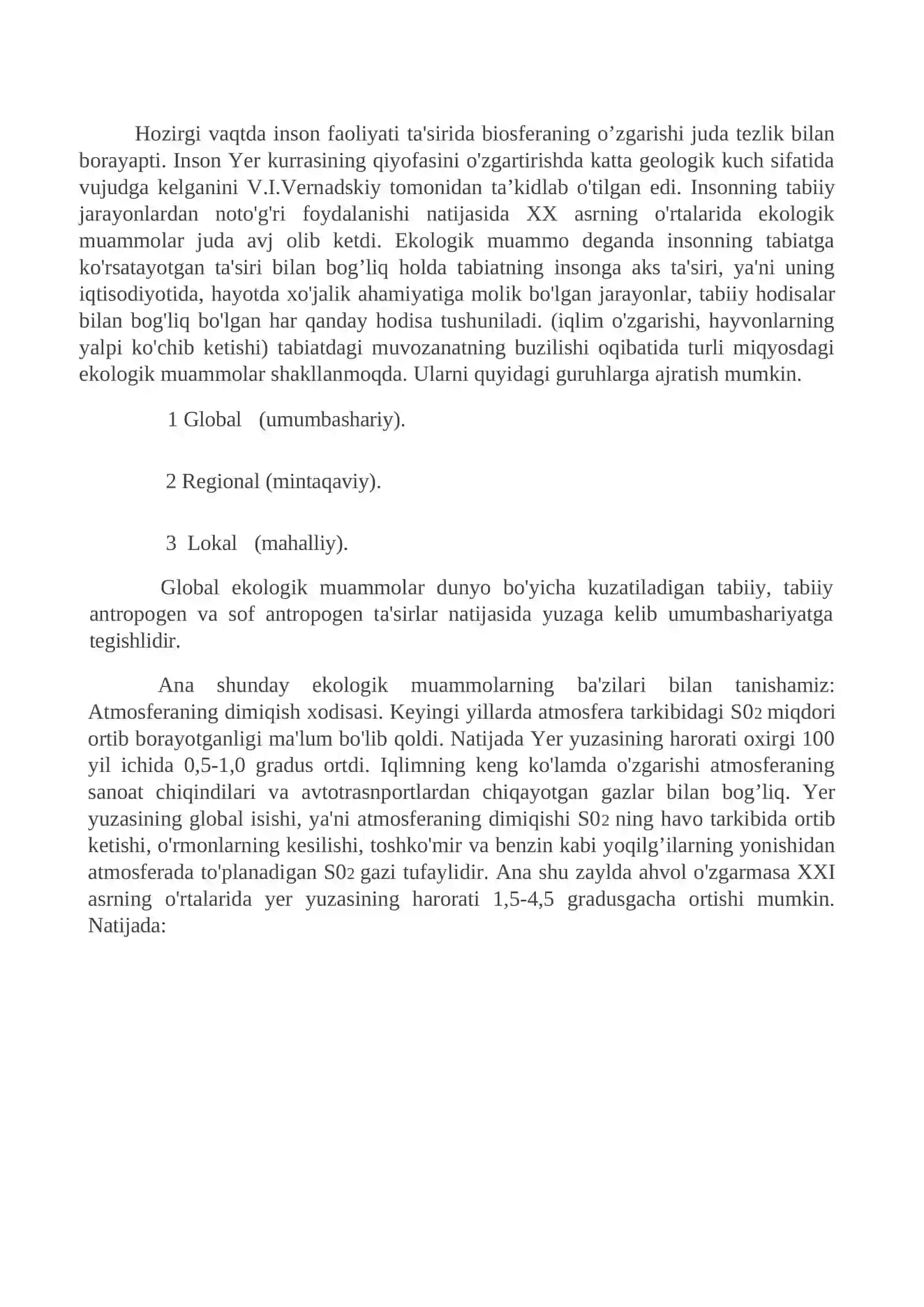 Umumbashariy ekologik muammolar 2