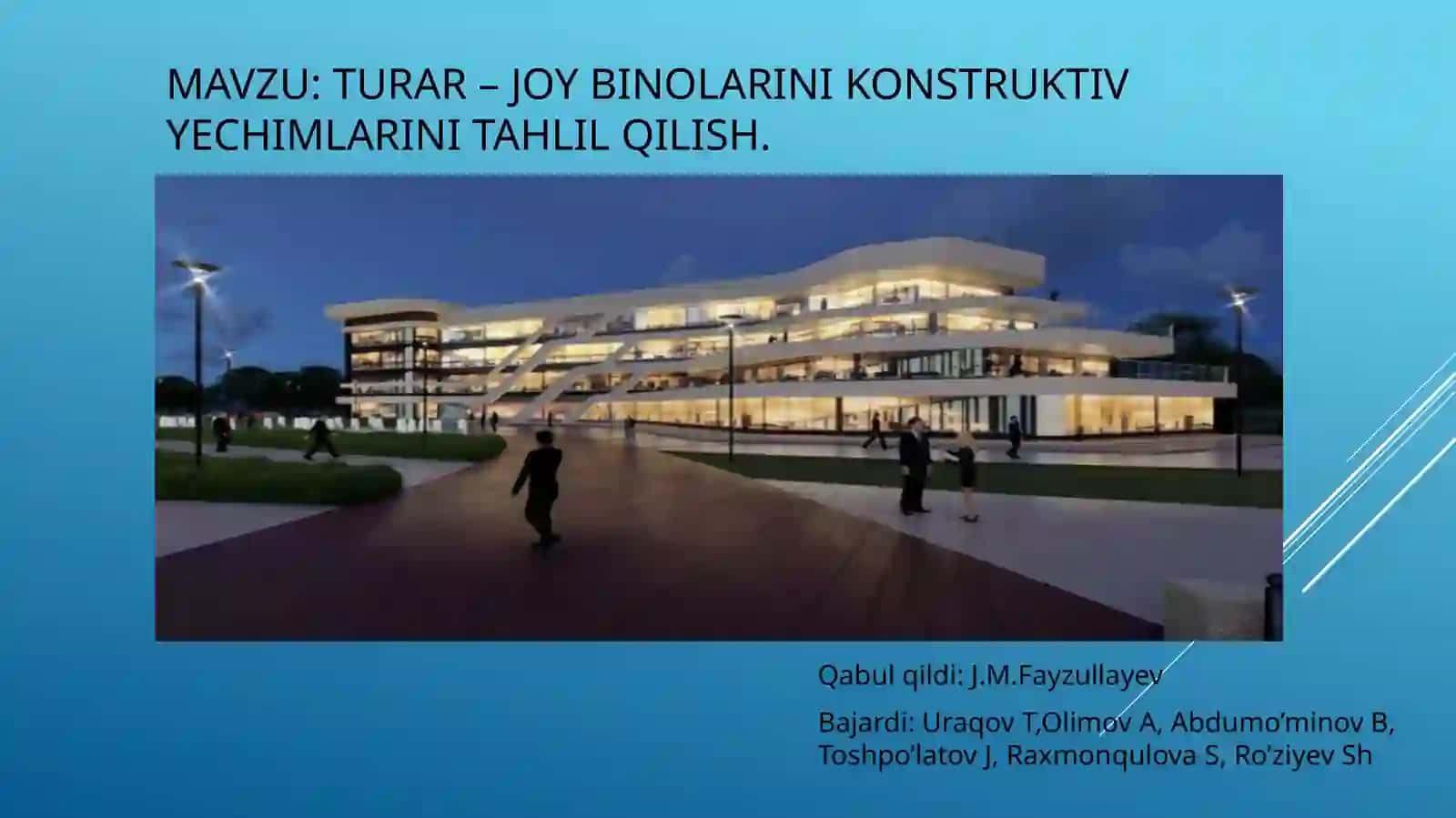 “Sanoat va fuqarolarni binolar arxitekturasi” fanidan amaliyot darsi 2