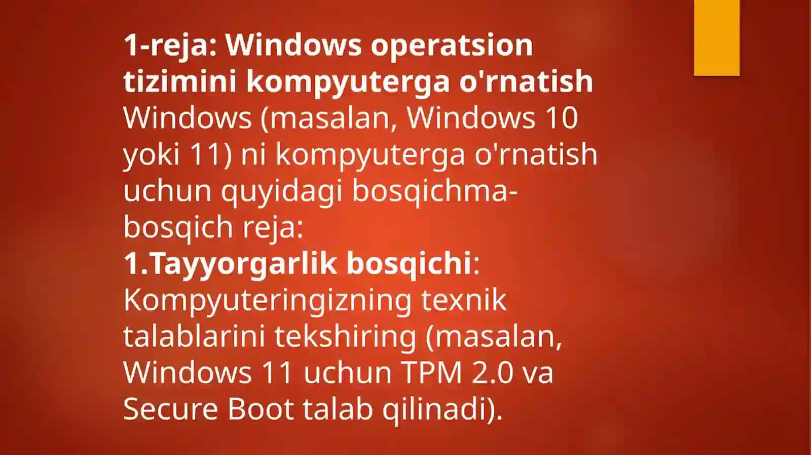 windows operatsion tizimini kampyuterga o’rnatish 2