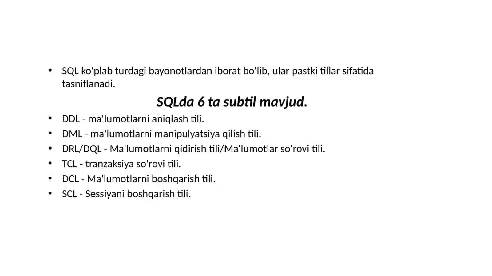 SQLtili.SQLoperatorlarniyozish 2