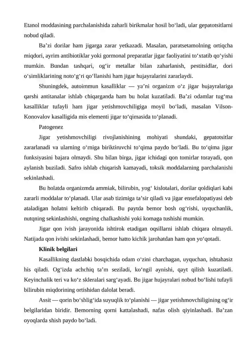 Jigar yetishmovchiligi sindromi 2