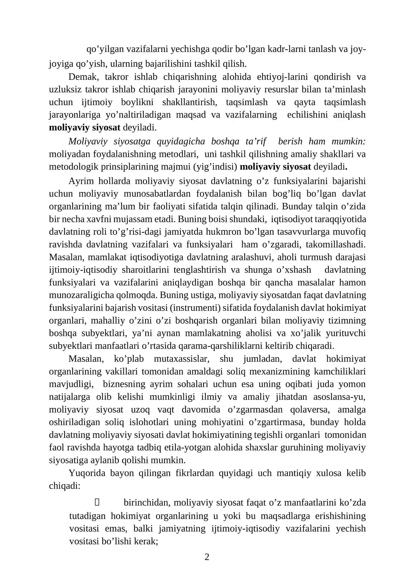 Moliyaviy Siyosat Reja 2