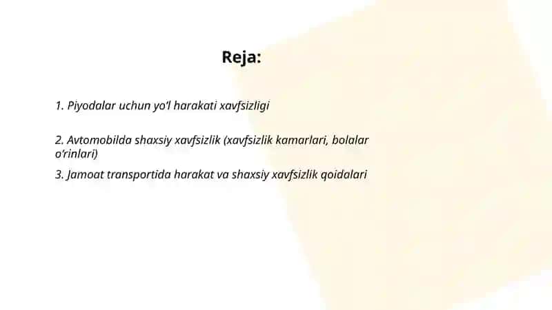 Inson shaxsi va harakat xavfsizligi 2