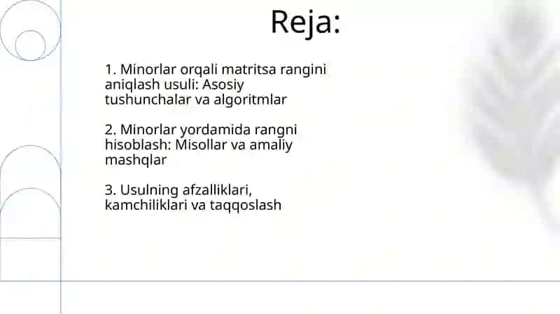 Matritsa rangini minoralar orqali topish usuli 2