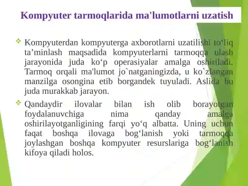 Tarmoqda ma'lumotlarni almashish jarayonlari 2