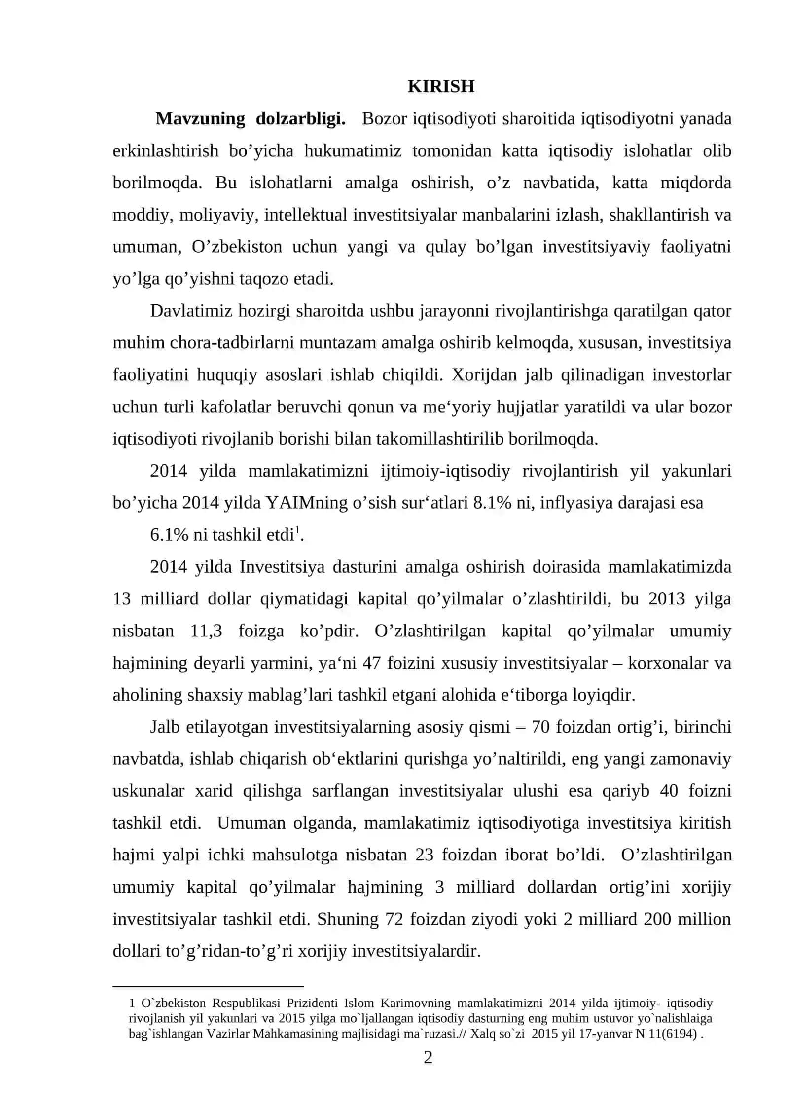 O’ZBEKISTON RESPUBLIKASI INVESTITSIYA SIYOSATI 2