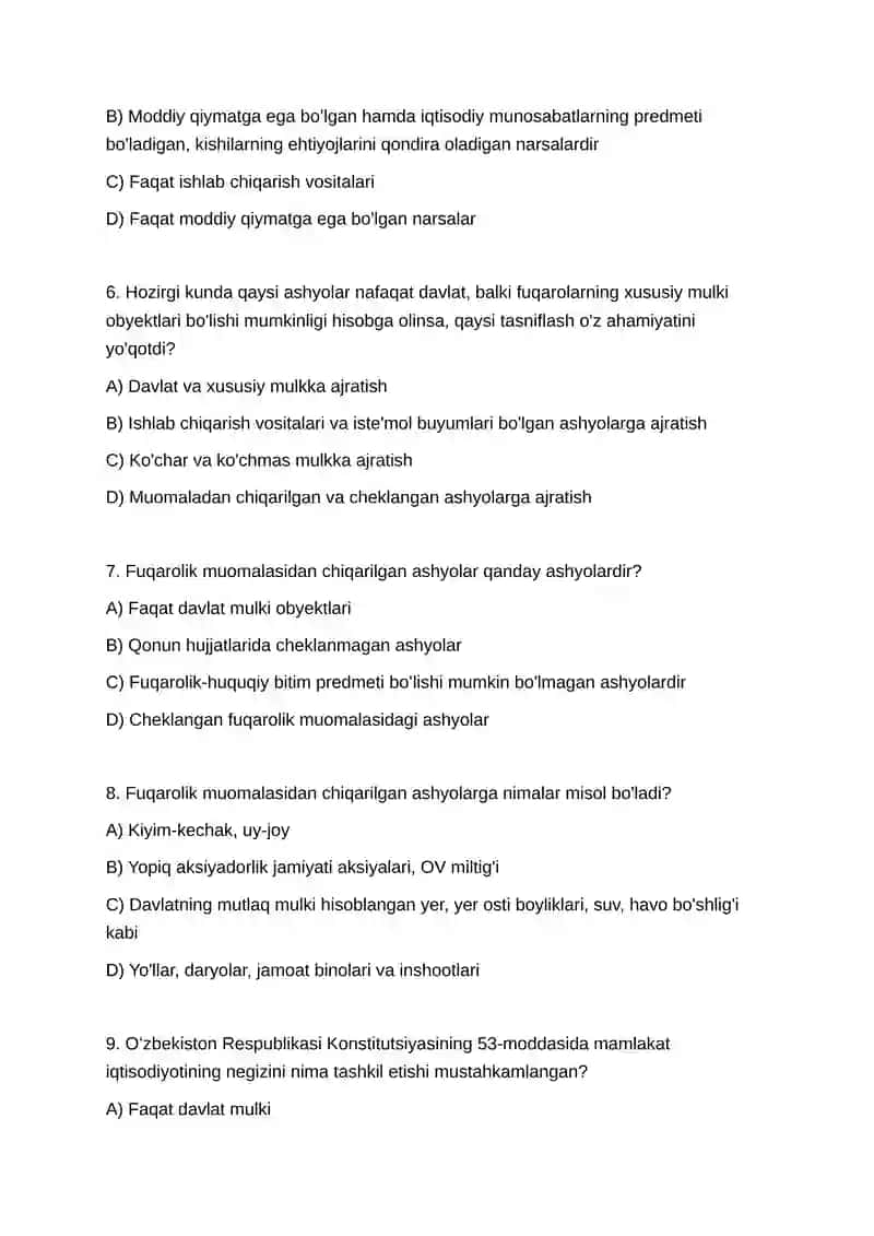 Mulk huquqidan 60ta test 2