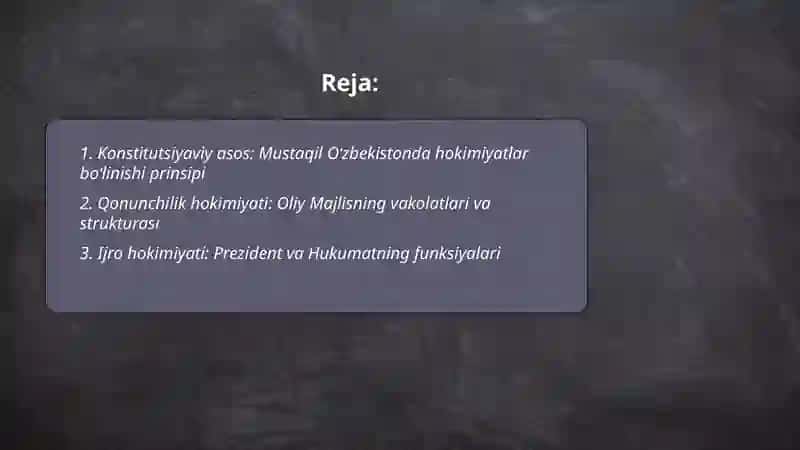 Oʻzbekistonda hokimiyatlar boʻlinishi prinsipi taqdimoti 2