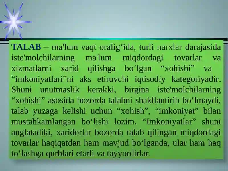 TALAB VA TAKLIF. BOZOR MUVOZANATI 2
