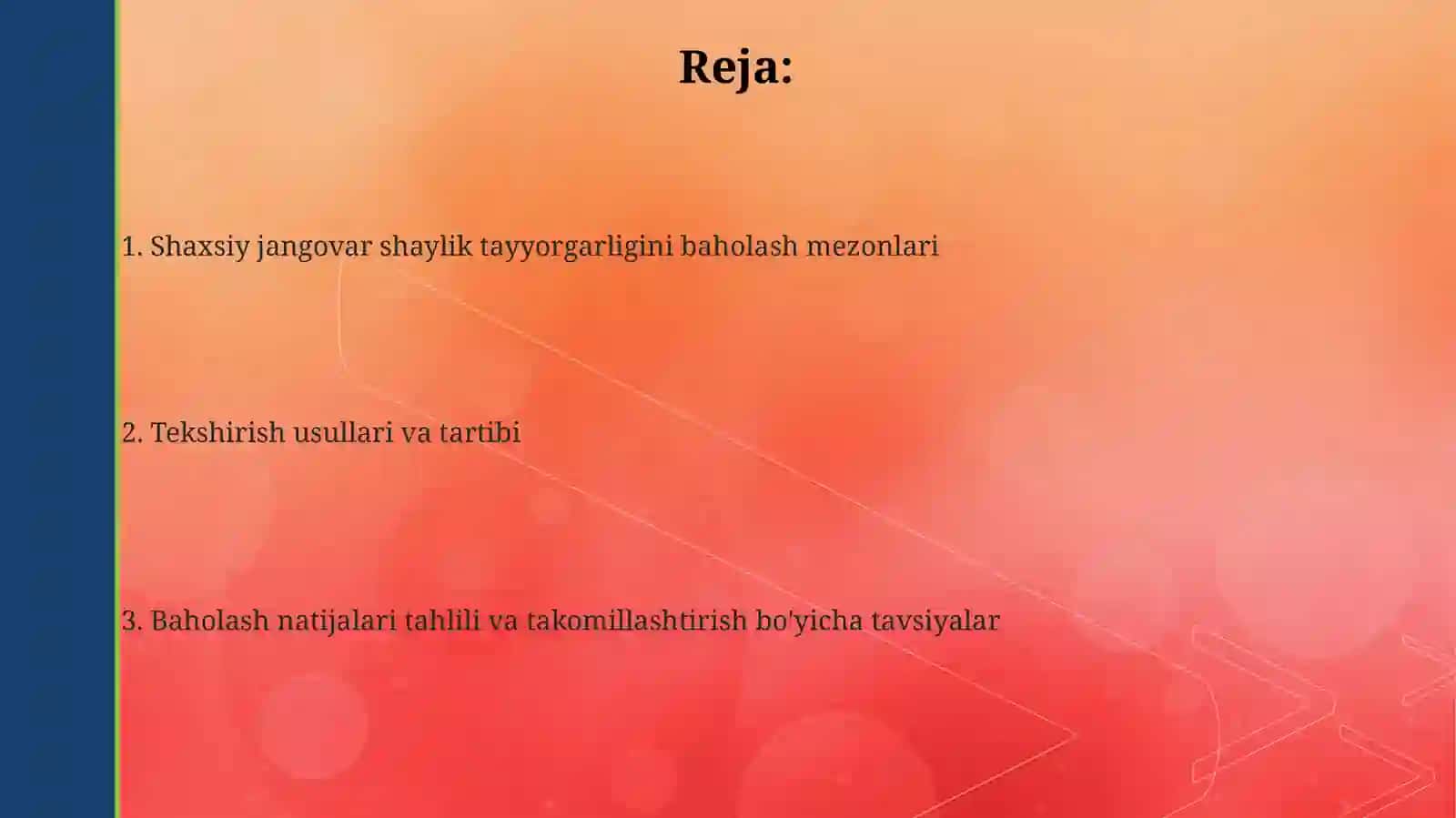 Shaxsiy jangovar shaylik tayyorgarligini tekshirish va baholash 2