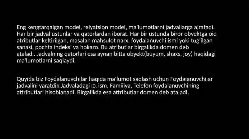 Relyatsion ma‘lumotlar bazasini loyihalash 2