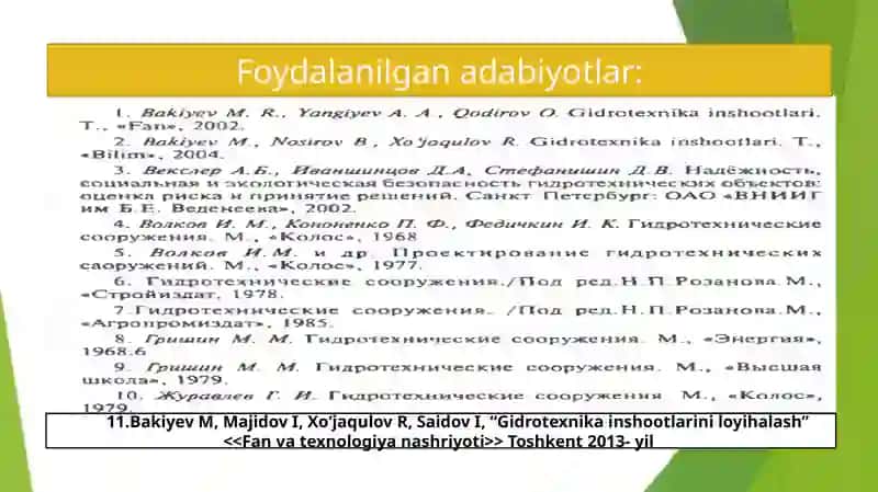 Gidrotexnika inshootlarining loyihalash 2