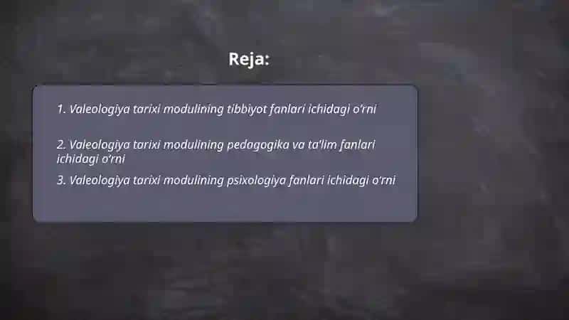 Valeologiya tarixi modulini boshqa ilmiy sohalar ichida tutgan oʻrni 2