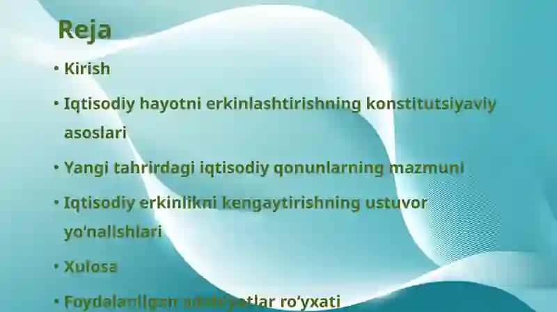 O‘ZBEKISTONDA IQTISODIY SOHALARNI YANADA ERKINLASHTIRISH 2