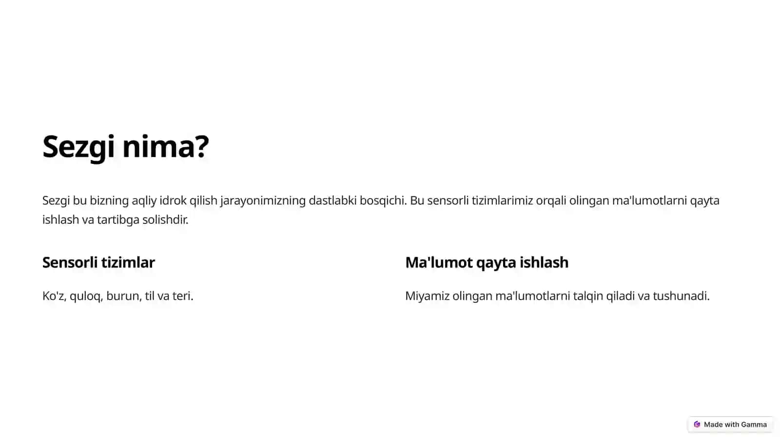 Sezgi: Dunyo bilan Aloqaning Asoslari 2