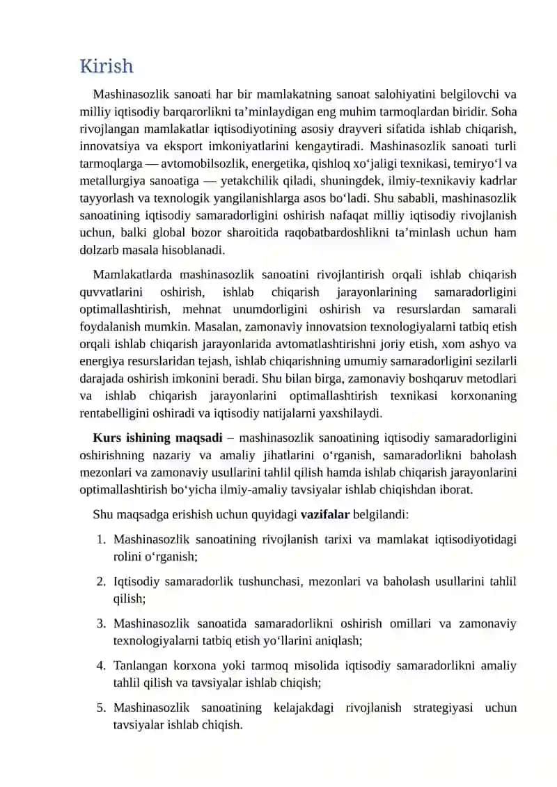 Mashinasozlik sanoatining iqtisodiy samaradorligini oshirish 2