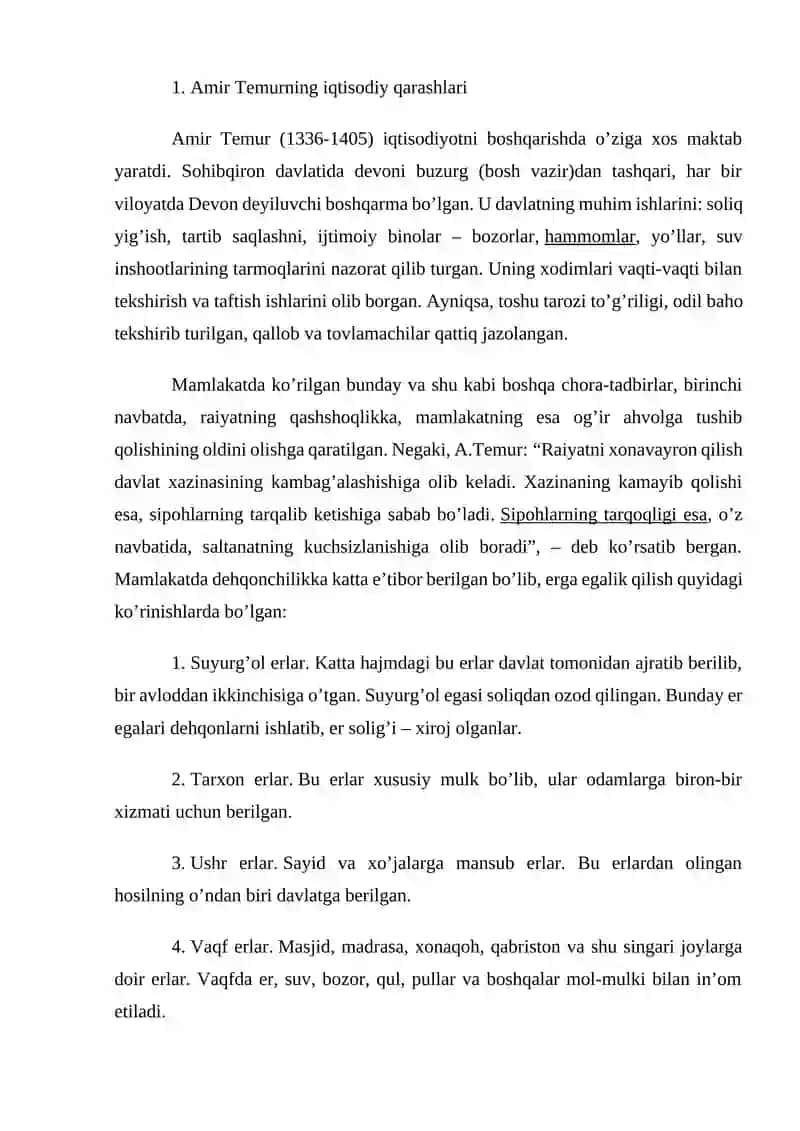 Amir Temurning iqtisodiy siyosati 2