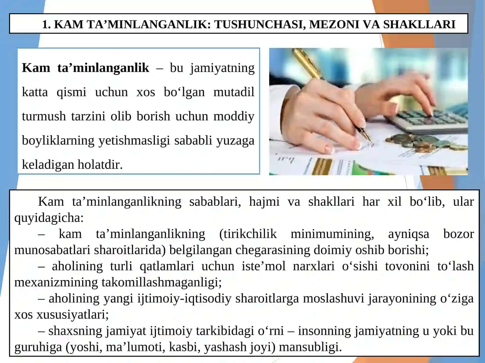 KAM TA’MINLANGANLIK VA UMUMIY TA’MINOT. 2