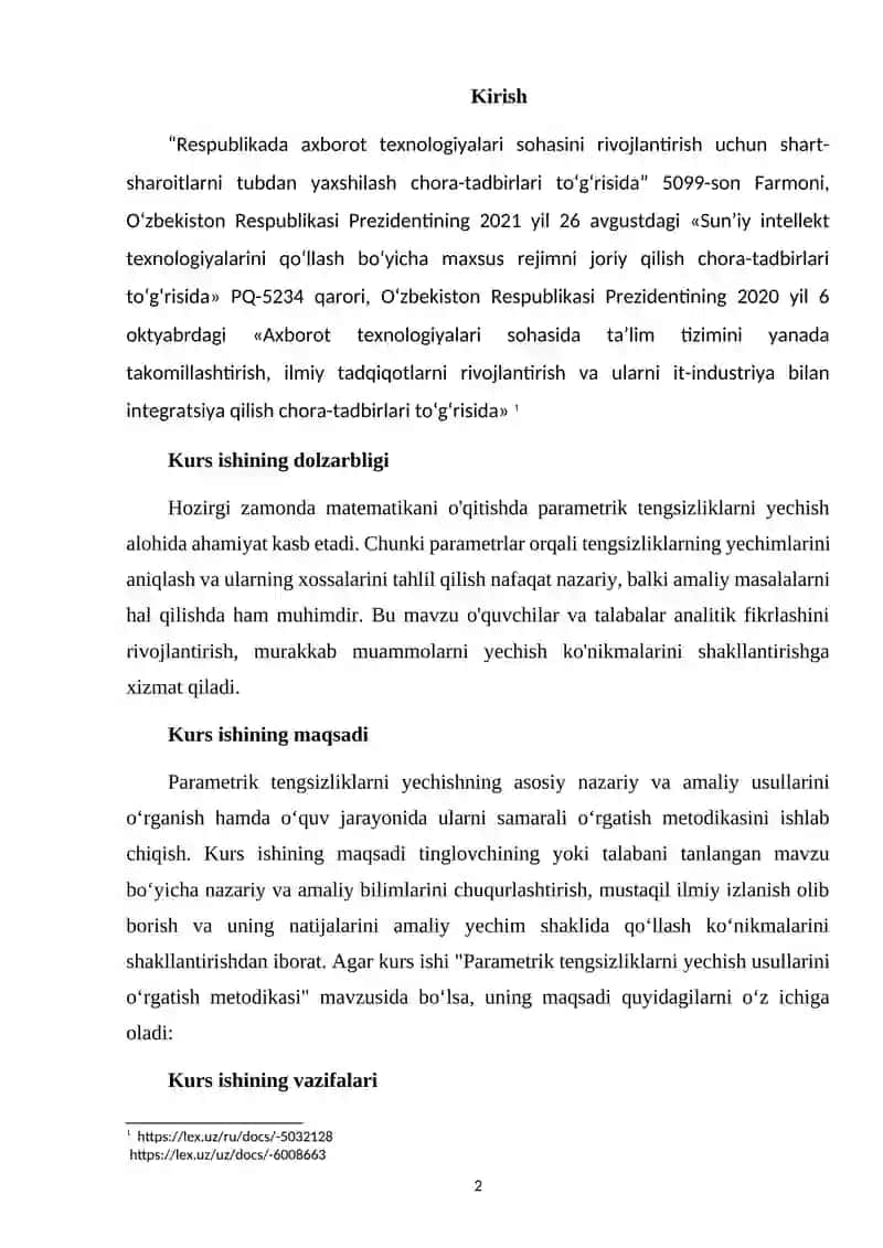 Parametrik tengsizliklarni yechish usullarini o'rgatish metodikasi 2
